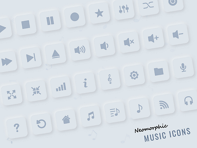 Trendy NEOMORPHIC Music icons set