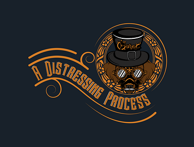 A DISTRESSING PROCESS black branding design dog graphic graphic design hat illustration logo steampunk vector vintage