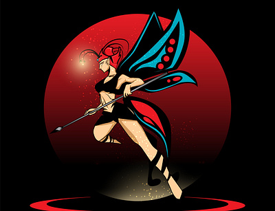 Lady Warrior artwork beautiful brave butterfly fantasy fight fighter flying girl graphic design illustration lady light sparkle spear vector warrior young