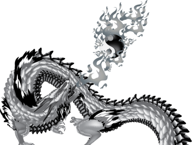 dragon final version 2 black dragon flames gray monochrome white yinyang