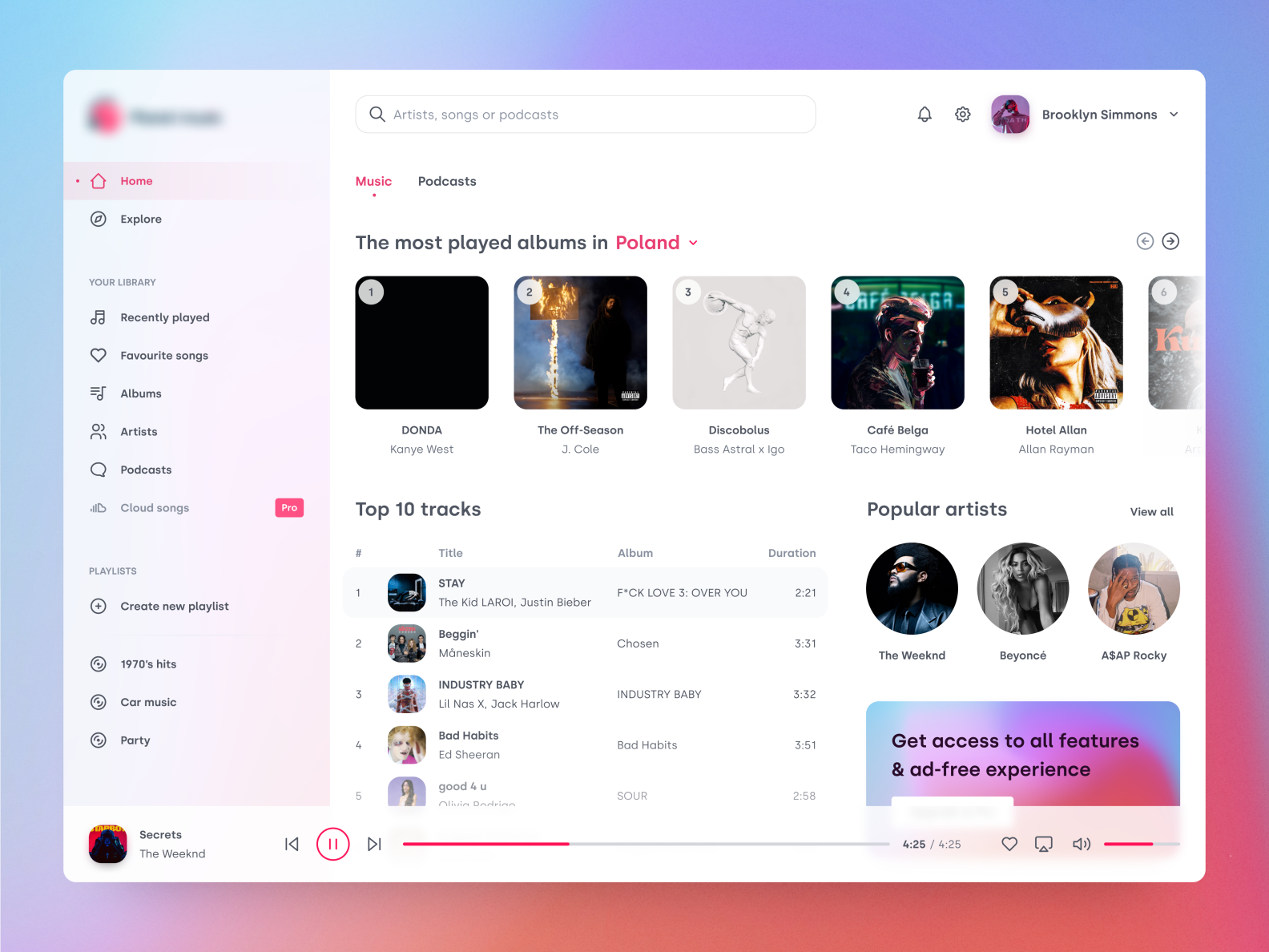 Clean music streaming client by Usertive on Dribbble