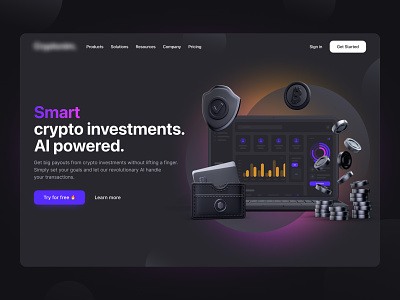 AI-powered cryptocurrency investments bitcoin clean crypto crypto wallet cryptocurrency dark theme design dogecoin ethereum hero section landing page minimal neon typography ui ux web design website