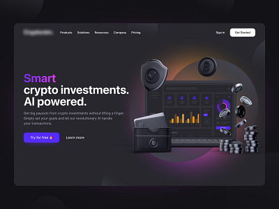 AI-powered cryptocurrency investments bitcoin clean crypto crypto wallet cryptocurrency dark theme design dogecoin ethereum hero section landing page minimal neon typography ui ux web design website
