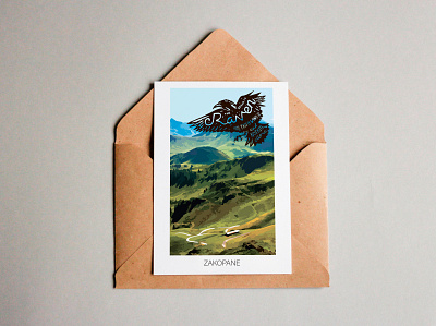 Postcard crow forest illustration illustrator mountain postcard trees vector