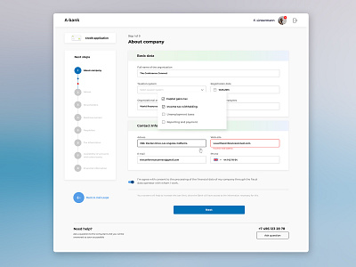 Questionnaire for get credit bank field form interface navigation questionnaire ui uxui webdesign