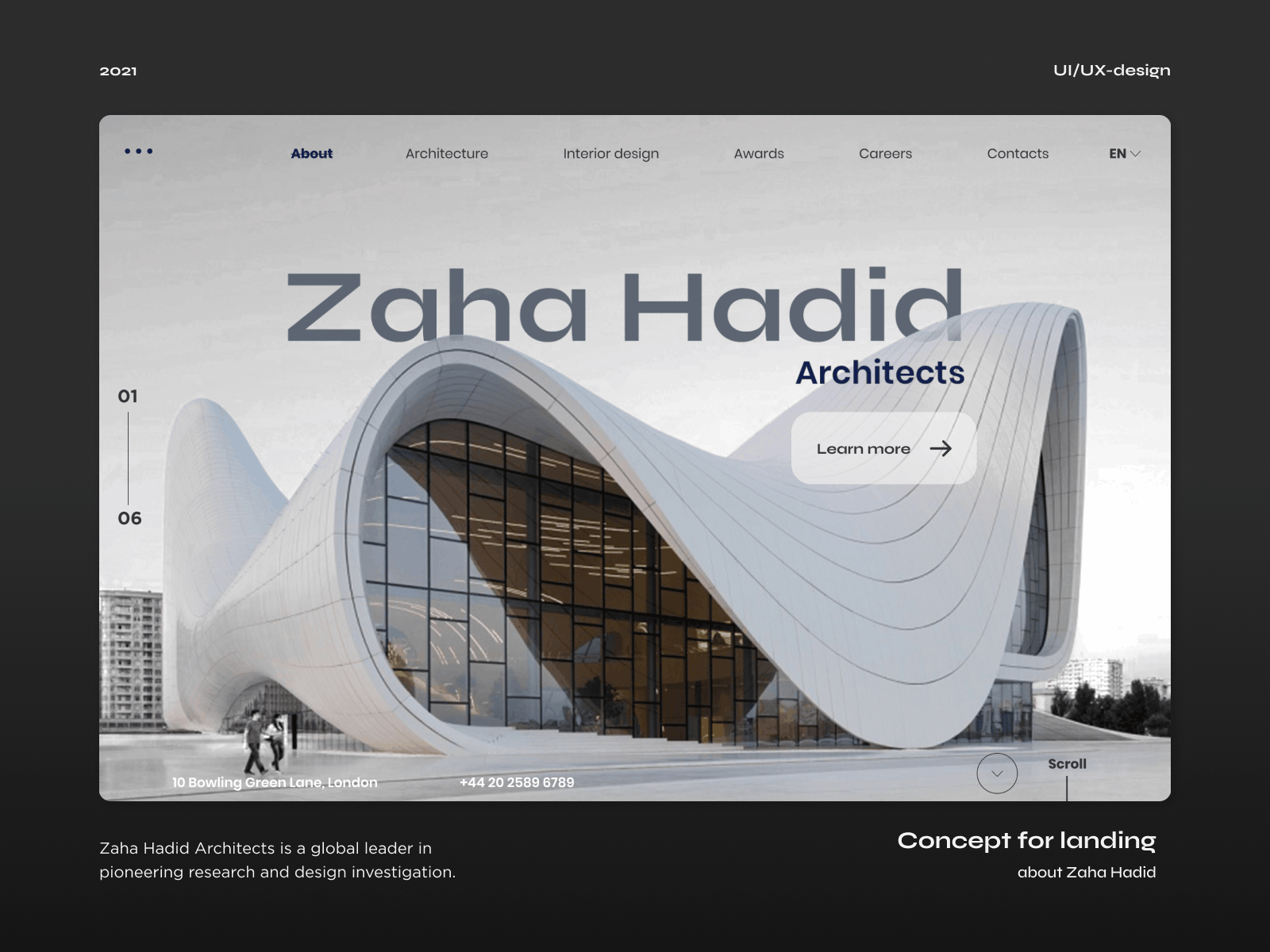 Landing Concept for Zaha Hadid Architects architecture figma interface landing ui ux webdesign website