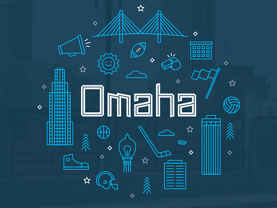 Omaha Illustration for Hudl basketball bridge building football hudl line art nebraska omaha sports