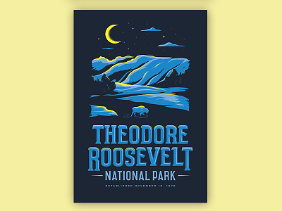 Theodore Roosevelt National Park - Type Hike bison illustration lettering national park type hike
