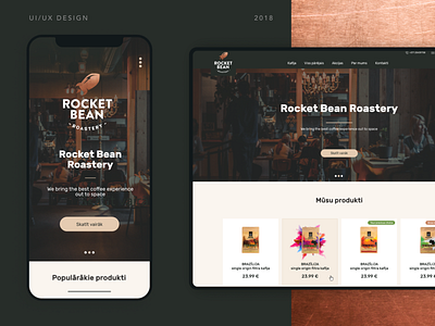 Rocket Bean Roastery - Desktop & Mobile design for online shop mobile design ui ux web design xd