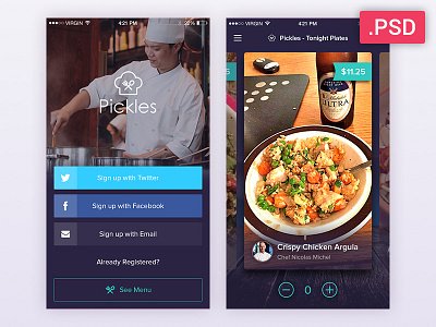 Restaurant App - Free PSD app design free list login material menu mobile navigation psd restaurant ui