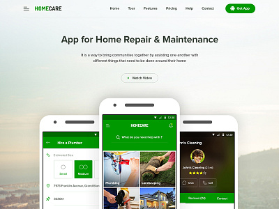 HomeCare Android App UI Concept android app design flat home homecare iphone landing page service ui ux website
