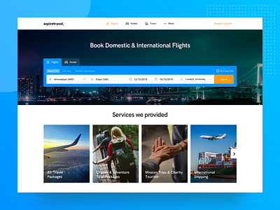 Travel Agency Landing Page banner design flight form header home page hotel landing page services tour travel travel agency ui