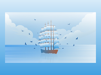 "Mystery Face" Mother nature birds clouds gradient illustrator ocaen reflection shadows ship suvadugalanimation vector