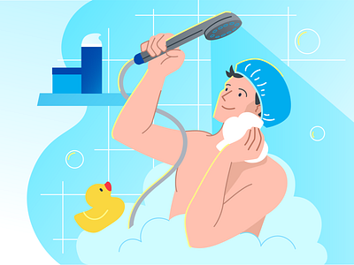 SBERHEALTH — How to take a shower 2021 bubbles character character design design duck hygiene illustration illustrator shower vector