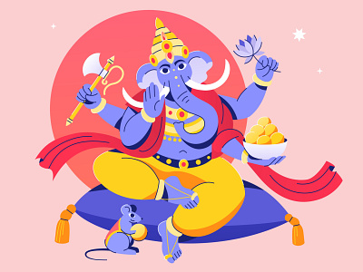 Ganesha 2021 character character design character design challenge design elephant flat god illustration indian gods laddu mouse vector