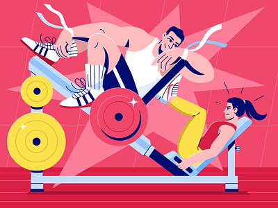 Leg press time 2022 character character design couple workout design fitness gym illustration leg day leg press vector weightlifting workout