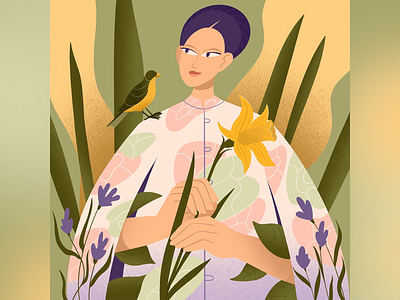 Girl with a bird 2022 bird character character design design fashion fashion illustration flowers illustration nature vector vogue