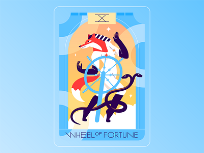 Tarot N10 — Wheel of Fortune 2022 character character design design fox illos illustration snake tarot tarot cards vector wheel of fortune