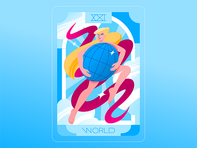 Tarot N21— World 2022 character character design design girl globe illustration peace tarot tarot cards vector world