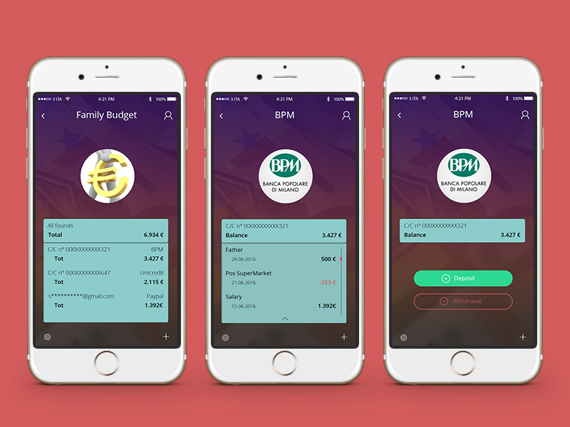 Iphone Money App ui layout app bank balance euro money