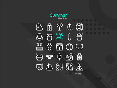 Summer Icons beach beach party icon design icon pack icon set line icon pixel perfect summer summer camp surf surfing