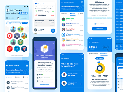GrowBit – Other pages app badge bitcoin blockchain certification education flat design mobile school subjects students ui ux