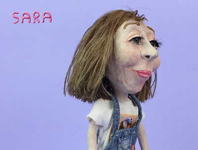 Personalised figurine Sara art and design creative handmade illustration plasticine puppet making puppet tool