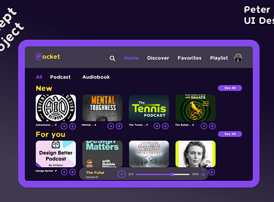 Pocket design audiobook podcast ui design webdesign