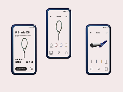 Tennis racket customizing 3d app design customizi mobile design productdesign ui ui design uiux user interface