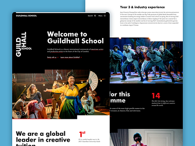 Guildhall School of Music & Drama acting black and white college concept contrast creative education futura graphic design guildhall learning london music production arts typography ui design university ux design web design website