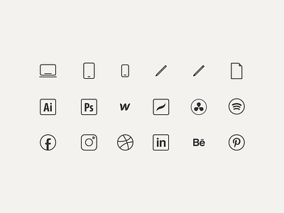 Web Icons for Personal Portfolio Site app app design graphic design tools graphic designer icon app icon design iconography icons illustration illustrator logo design portfolio tools