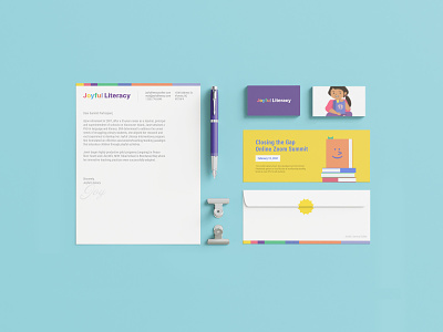 Branded Stationary for Joyful Literacy branding branding and identity business card colourful education graphic design illustration literacy print design stationary