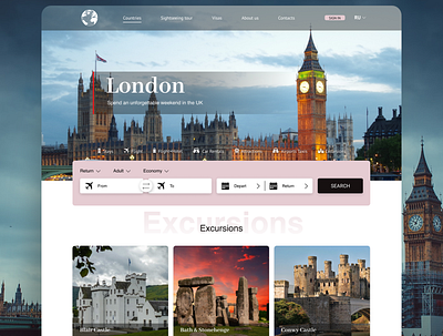 The website for the selection of tours around the world adventure booking design excursion explore london travel ui ux uxuidesign wanderlust web design website