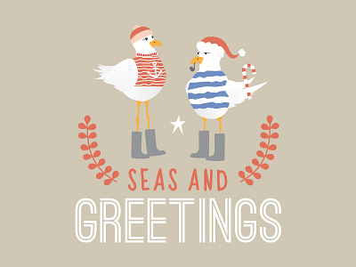 Seas And Greetings beach christmas holiday illustration sea seagulls