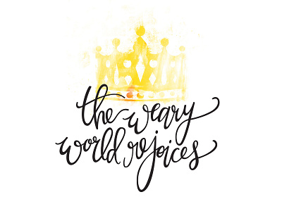 Weary World Rejoices christmas crown hand lettering logo watercolor