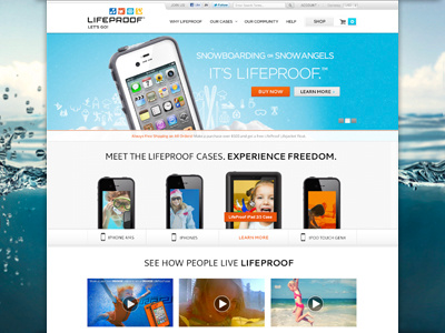 Lifeproof.com apple case design homepage interatction ipad iphone life lifeproof proof shop snow ui water website
