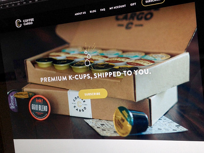 Coffe Cargo – Website brandinty coffee homepage identity illustration k cup keurig landing logo subscription texture website
