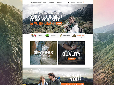 Outdoors Home brand design ecommerce hero hiking homepage mountain outdoors product shop webdesign website