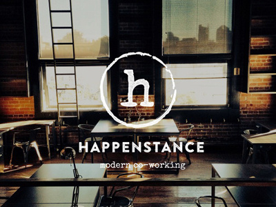 Happenstance Co-working Logo brand coworking design h identity interior logo photography rustic texture