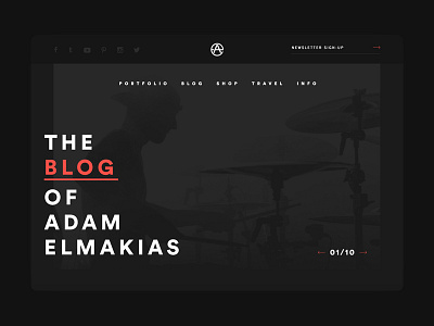 Adam Elmakias Home adam black blog dark design elmakias homepage music photography theme travis barker webdesign