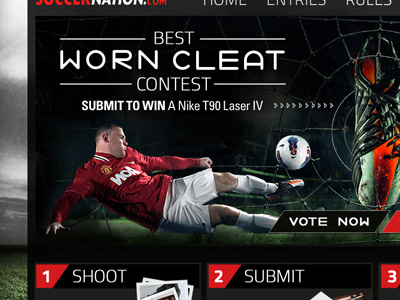Soccernation.com cleat contest design diagonal homepage soccer ui ux website