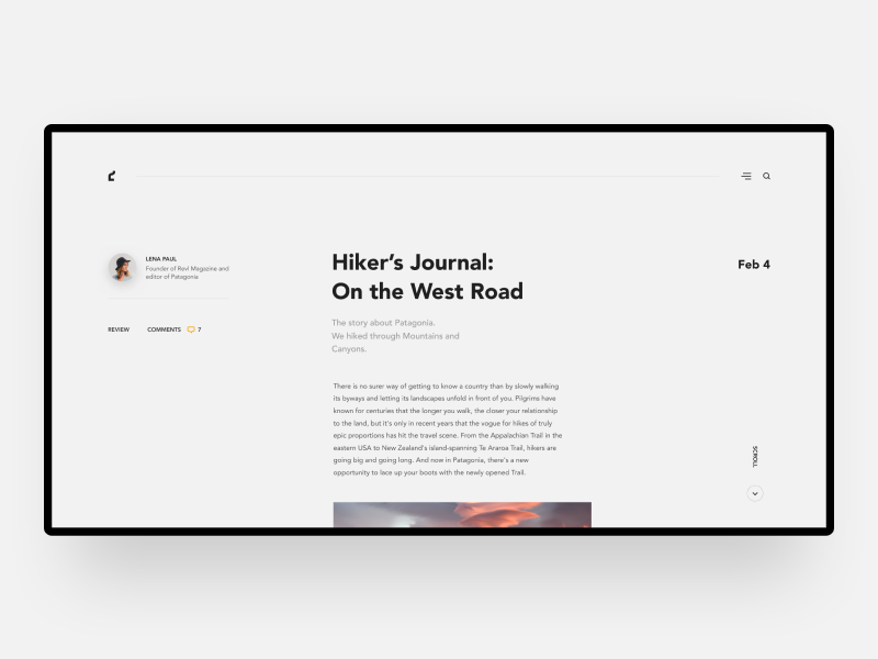 Hiker's Journal - Travel website web blog agency vocation travel minimal interface design ux ui