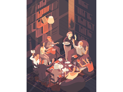 Literature Issue book club cozy cozy interior digital art dinner party editorial illustration literature magazine illustration people illustration