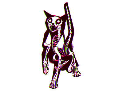 Skelecat 3d black and white cat digital art halloween illustration offset skeleton spooky