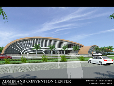 Admin and Convention Center aerial perspective architecture illustration interior design science and technology