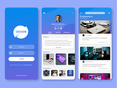 Sociuum App - Influencers & Marketing app design logo marketing mobile ui ux