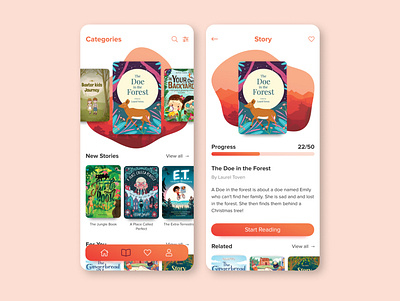 Story Book App app design flat icon illustration mobile prototype typography ui ux