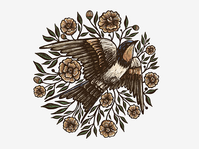 Bird and Flower animal artwork bird botanical flower forsale illustration