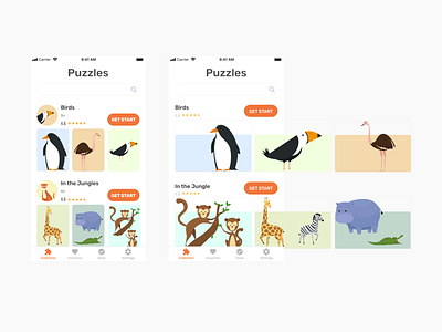 Puzzles app catalog design digital games illustration kids ui ux