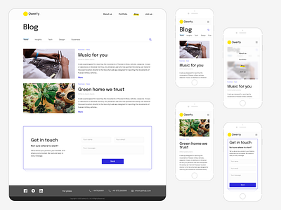 Blog adaptation articles blog blue branding design digital feedback footer form header minimalism mobile tabs typography ui ux vector web yellow